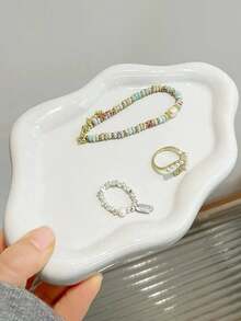 Minimalist Wave Shaped Storage Tray Back To School Dorm Essentials Smooth Decorative Plate For Jewelry Makeup Pens Small Stationery Desktop Display Organizer - Multicolor - View 8