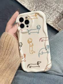 Cartoon Puppy Painted Cream Wavy Edge Beige Fashion Minimalist Thick Anti-Drop Phone Case Suitable For Ip 17/Ip 17pro/Iphone15PRO M AX/Iphone16/Iphone16pro/Iphone16promax/IPhone16plus/Iphone15 XR /7/8 Iphone15Promax/12PROMAX/13PROMAX/14PROMAX 13 14 11 12p14 Phone Case - Multicolor - View 1