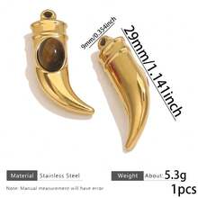 1Pc/3Pcs Gold Plated Stainless Steel Horn Pendant With Natural Stone, Vintage Boho Style, Tarnish Resistant For DIY Jewelry Making Findings - Pendants - View 13