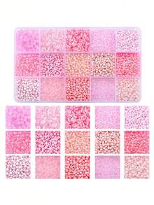 Kit de fabricación de joyas DIY - Caja de 15 compartimentos con cuentas de vidrio de unicolor tipo arroz y tubo para pulseras y collares - Multicolor - Ver 19