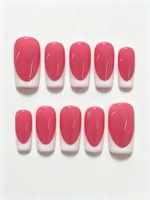 10pcs Handmade Reusable Full Coverage Press-On Nails - Square Short Medium Long French Tip Pink And White Glossy Nails For Women, Commute And Casual Wear, Minimalist Elegant Design, Nail Stickers, Professional Manicure, High Quality Stickers Cute Classic French Manicure Suitable For Women And Girls Daily And Party Wear Full Coverage Fake Nails Press On Nails, Comes With Nail Tool Kit, Perfect Gift For Women And Girls - Multicolor - View 7