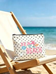 1/2pcs Polka Dots Tote Bag & Makeup Bag, Printed Beach Pattern, Suitable For Vacations, Commuting, Shopping, Gift For Family & Friends. - Multicolor - View 6