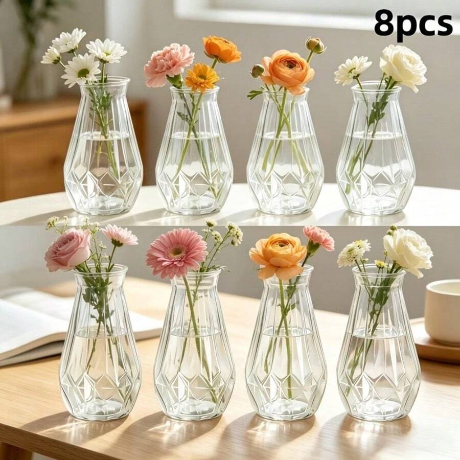 1/2/5/10/12件 高品質條紋風格透明塑料花瓶 花藝插花瓶 適用於各種花束與裝飾陳列 節慶與居家裝飾用品 適合餐桌裝飾、婚禮、居家餐桌裝飾、晚餐派對花瓶裝飾瓶用品 - 彩色 - 查看 1