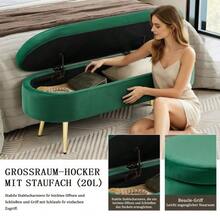 Multifunctional Storage Bench, Soft Chenille Fabric, Wooden Legs, Solid Wood Frame, 20L Storage Space, 110x40x42cm, For Bedroom, Living Room, Shoe Bench, Hallway - 墨綠色 - 查看 5