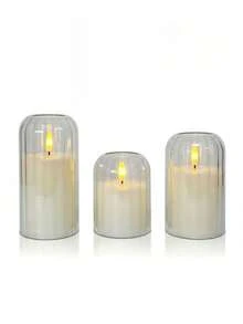 3pcs Vertical Stripe Curved Soft Light Shade Remote Control Electronic Candles, Realistic Flickering Warm Flame, 4-Stage Timer Dimmable, Cream Style Living Room Tea Room Cafe Window Display Holiday Atmosphere Desktop Candle Light Set - Transparent Arc - View 8