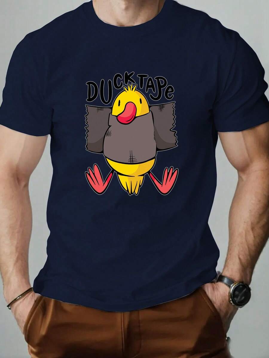 Men's Duck Pattern Summer Casual Round Neck Short Sleeve T Shirt - 黑色 - 查看 1