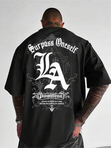 Men's Casual Short Sleeves T Shirt,The Large Size Is Printed On The Back LA Letter Pattern - 100% Polyester Fiber,Breathable And Elastic,Loose Fit Is - 白色 - 查看 9