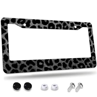 1 Leopard Print Car License Plate Frame, Aluminum License Plate Decorative Cover.This License Plate Holder Is Rust-Proof, Drop-Resistant, Weather-Resistant, And Suitable For Standard American Vehicles