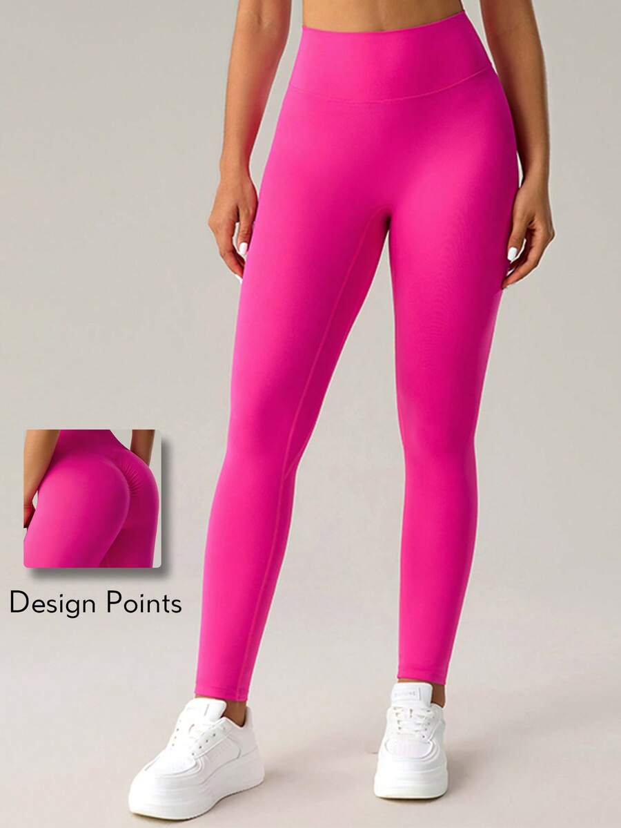 KyrLssu Celana Panjang Ketat Wanita Pinggang Tinggi, Celana Slim Polos untuk Padu Padan Pakaian Sehari-hari - Hot Pink - View 1
