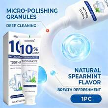 Pasta de dientes blanqueadora con 10% de hidroxiapatita, contiene nano-hidroxiapatita y aceite de menta natural, elimina eficazmente las manchas, refresca el aliento, tubo de tamaño de viaje (el uso diario duplica el efecto), cuida las encías - Menta - Ver 4