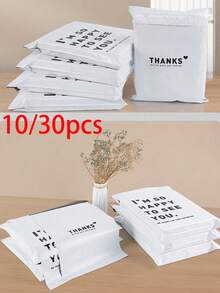 10/30 piezas Bolsa de mensajero rosa impermeable con texto en inglés, sobres de embalaje impresos de doble cara gruesa de 12 mil, de varios tamaños para empacar y enviar diversos artículos - Blanco - Ver 1