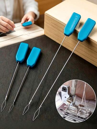 3/6/9 piezas Dispositivo de enhebrado con mango azul, Dispositivo guía de enhebrado de máquina de coser, Máquina de enhebrado de máquina de coser larga, Máquina de coser doméstica e industrial, Máquina de enhebrado universal, Dispositivo de guía de aguja de enhebrado con mango de plástico azul