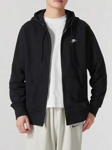 Nike Club 舒適休閒經典簡約拉鍊開襟衫法式長袖連帽夾克外套 男款 - 黑色 - 查看 1