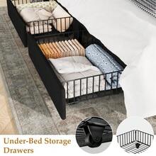 Beaully Queen/Full/King Size Velvet Upholstered Platform Bed Frame With Wingback Headboard & 2 Underbed Storage Drawers, Wooden Slat Support, No Box Spring Required, Easy Assembly Bedroom Bed Base - King Black - View 7