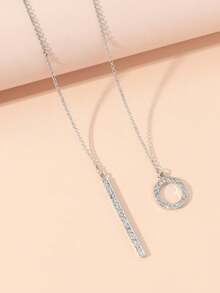 1pc Fashionable Minimalist Geometric Long Necklace For Women, Zirconia Inlaid, Elegant And Elegant - Silver - View 4