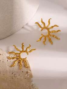 RAYQUEEN 1 Pair Stainless Steel Exaggerated Hip-Hop Personalized Fashion Sunflower Stud Earrings For Women, Suitable For Gift Giving And Daily Wear - Yellow Gold - View 6