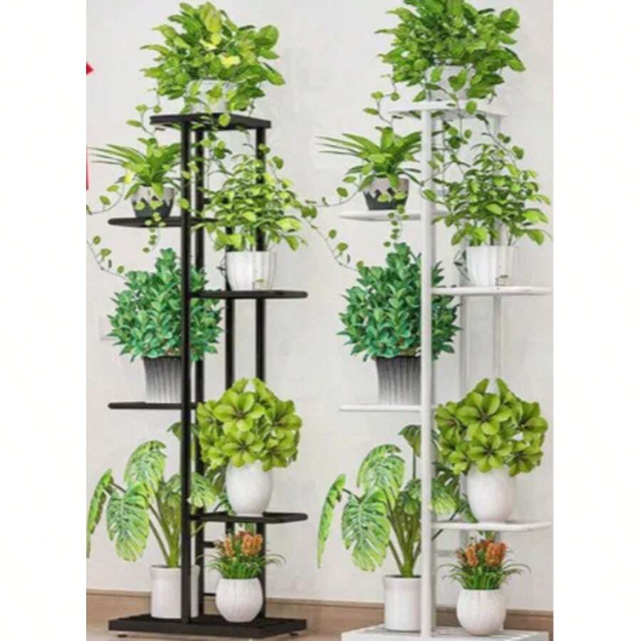 1pc Iron Flower Stand, Black, White Minimalist Fashion Plant Rack, Living Room, Balcony Decoration Shelf, 4-8 Layers Multi-Tier Storage Rack, Multi-Functional Storage Rack - Black - View 1
