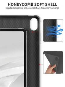Solid Color Silicone Honeycomb Soft Shell Protective Case Compatible With Mini1/2/3/Mini4/Mini5/Air/Air2/9.7/10.2/10.5/Air4/Air5/10.9/Pro 11 Inch/10th Gen/ (A16) 11 Inch 11th Generation 2025 Apple Models A7/A8/A9/S7/S8 Models Tri-Fold Stand Multi-Angle Stand Honeycomb Heat Dissipation Inner Shell Magnetic Sleep/Wake Simple Casual Business Multi-Fold Tablet Case Flip Tablet Case No Pen Slot Model Product Does Not Include Pen - Black - View 4