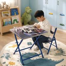Foldable Children's Table And Chair Set With Cute Patterns, Sturdy Metal Frame, Children's Desk Suitable For Writing, Drawing, And Playing - Set D - View 3