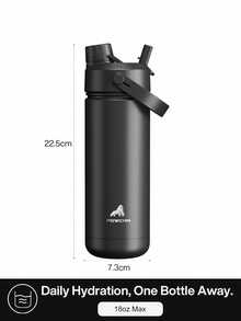 Powcan 18oz Insulated Water Bottle With 2-In-1 Straw And Drinking Spout Lid, 24 Hours Cold Retention, Leak-Proof, Double-Wall Stainless Steel, Suitable For Sports, Gym, Travel And School - Black - View 4