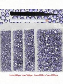 4袋 2-5mm 10,000顆樹脂水晶水鑽，適用於手工藝、衣物與布料，皇家藍平底寶石，深藍色平底水鑽，混尺寸大包裝，非熱熔，手工DIY手機殼、應援扇用（附黑色鑷子 + 白色點畫筆） - 多色 - 查看 22