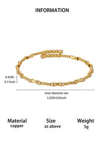Exquisite Stackable Gold-Plated Bamboo & Ball Shape Bracelets With White Zirconia Inlay, 18K Gold Plated Fade-Resistant Adjustable Bangle, Suitable For Women, Mom, Best Friend And Girlfriend, Wedding, Vacation Charm Jewelry, Party, Daily Wear Accessory, Birthday Anniversary Gift - Various - View 16