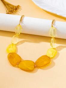 1pc Women's Fashion Beaded Necklace, Bohemian Style Colorful Beaded Necklace, Suitable For Daily Wear, Vacation And Gift Giving - Yellow - View 5