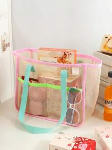 Bolso de mano minimalista de malla para mujer de verano, bolsa de almacenamiento multifuncional para viajes, bolsa de aseo portátil, bolsa de playa, bolsa de compras de gran capacidad para supermercado, para almacenamiento de cosméticos y artículos de tocador, mejor regalo para pareja y mamá, esencial para viajes al aire libre, imprescindible para compras - Multicolor - Ver 3