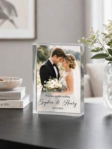 Customized Photo Acrylic Plaque, Personalized Wedding Acrylic Brick Gift For Bride And Groom, Custom Name Date Engraved Home Decor Keepsake Ornament - Multicolor - View 5