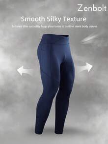 Zenbolt Men's V-Waist Slim Fit Athletic Legging Pants With Pockets,High Elasticity Compression Activewear Bottoms For Gym Training Running Daily Wear - Navy Blue - View 2