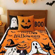 1pc Cute Cartoon Halloween Ghost Black Cat Pattern Flannel Blanket, Fluffy Anti-Pilling Warm Throw For Party Gift - Multicolor - View 5