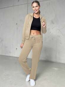 2-PIECE CASUAL SET FOR LADIES, HOODIE AND PANTS - Beige - View 2