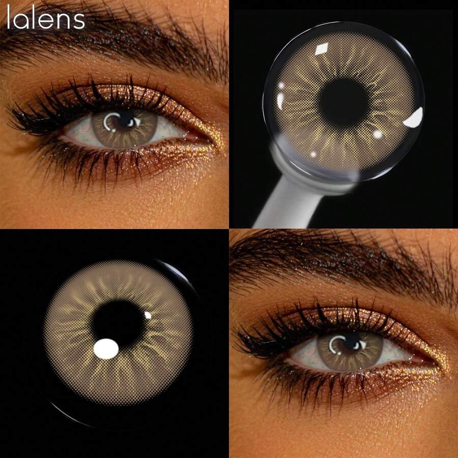 Lalens 深棕色無縫自然漸層圓形隱形眼鏡，1對年用美容隱形眼鏡 DIA 14.20MM BC 8.6MM 批發，適合深色與淺色眼睛的自然融合色調，適用婚禮拍攝、日常妝容、美學派對、約會眼部美化