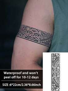 1Pc Man Tattoo Fake Temporary Tattoos Totem Geometric Semi Permanent Waterproof Sweatproof Last For 1-2 Weeks Anti-Friction Non-Reflective Black For Woman And Men Arm Chest Waist Back Tattoo Stickers - KJ - View 8