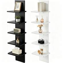 1/2 Piece Set Of 5-Layer Wall Frame Unit - Narrow Smooth Laminated Veneer - Vertical Column Wall Decoration Installation Floating Storage Home Decoration Organizer High Tower Bedroom, Living Room Practical Frame, Black And White Optional - Mixed Colors (thickened) - View 2