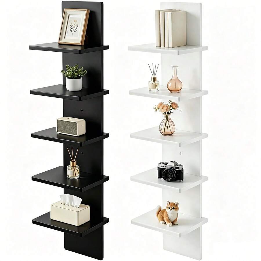 1/2 Piece Set Of 5-Layer Wall Frame Unit - Narrow Smooth Laminated Veneer - Vertical Column Wall Decoration Installation Floating Storage Home Decoration Organizer High Tower Bedroom, Living Room Practical Frame, Black And White Optional