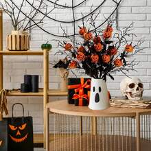 5Pcs Halloween Black Branches With Small Pumpkins - Artificial Stems With Maple Leaves Holloween Table Party Indoor Decorations (Halloween Branche) - Multicolor - View 8