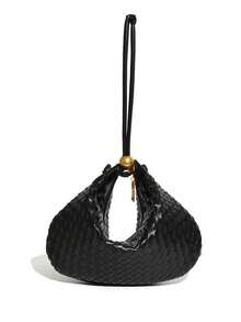 Dedoo European & American Style Woven Large Capacity Solid Color Dumpling Handbag - Black - View 8