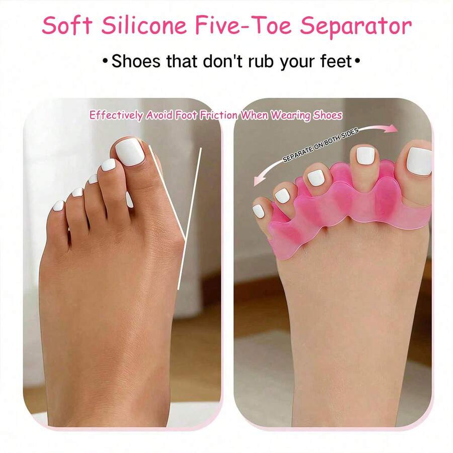 2Pcs Soft Silicone Toe Separators, Flexible Comfort Foot Care Cushion Pads, Prevent Feet Friction, Wearable Foot Protector For Daily Walking & Shoe Use - Multicolor - View 1