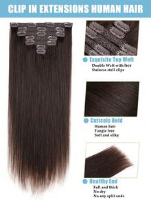JIAMEISI Clip In Hair Extensions Real Human Hair, Remy Human Hair Extensions Double Weft With Lace 70g 7pcs, Natural Straight Clip Ins For Women,#2 Dark Brown - S2 - View 3