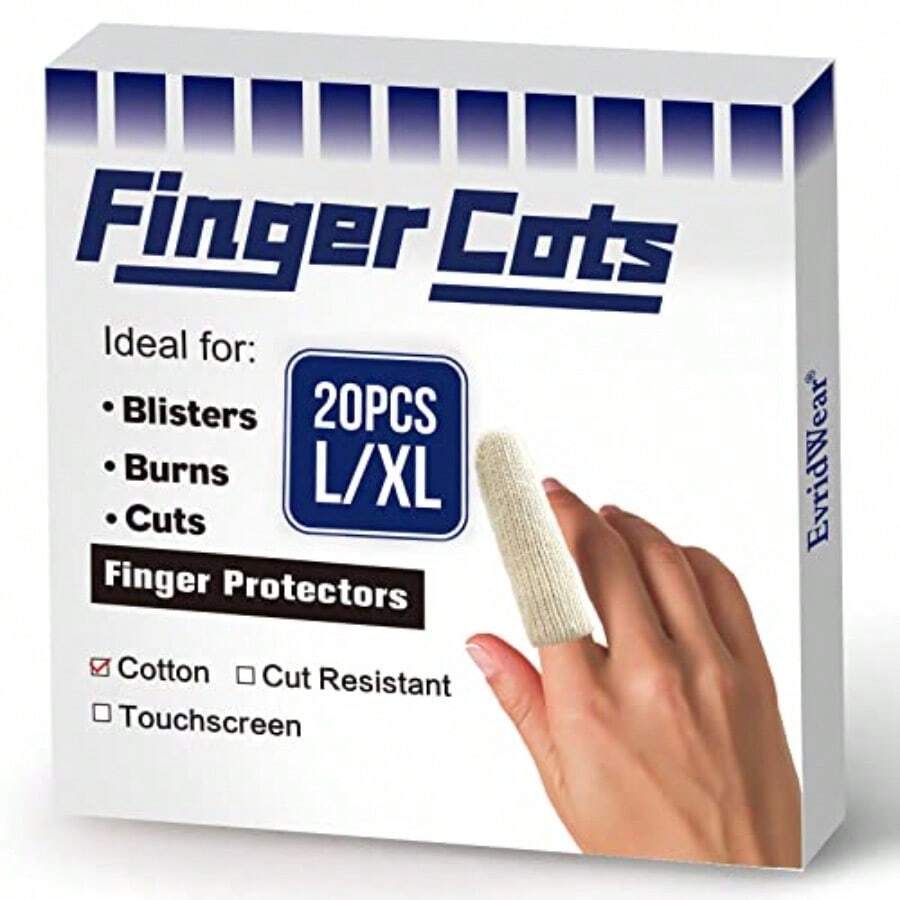 20PCS Premium Cotton Comfort Cushion Finger Toe Thumb Cot Sleeves Protect Fingertips Hand Eczema Skin Cracking Calluses Wicks Moisture Jewelry Clean Smudges Long Length - 1 Pack Long - View 1