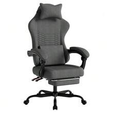 Gaming Chair Fabric Office Chair, Massage Gaming Chair With Headrest, Ergonomic Racing Gaming Seat With Footrest - Dark Grey - View 1