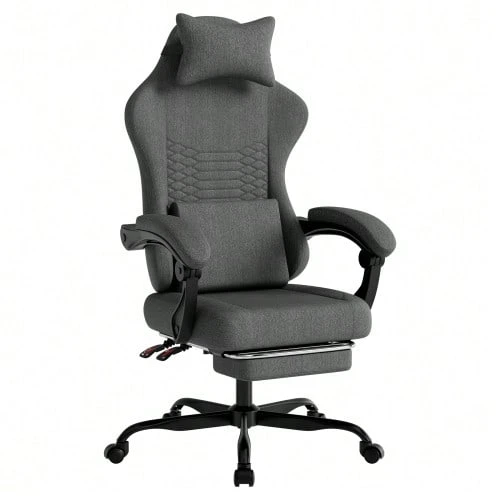 Gaming Chair Fabric Office Chair, Massage Gaming Chair With Headrest, Ergonomic Racing Gaming Seat With Footrest - Dark Grey - View 1