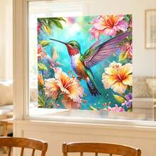 1pc Hummingbird & Hibiscus Static Cling Window Sticker, Colorful Floral Bird Decorative Window Film, Glue-Free Privacy Sunshade Window Sticker, Suitable For Bedroom, Kitchen, Bathroom Home Decor - Hummingbird Window Decal - View 5