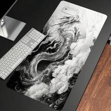 Large Gaming Mouse Pad With Cool Dragon Design, Non-Slip, Black And White Japanese Style Desk Mat - View 7