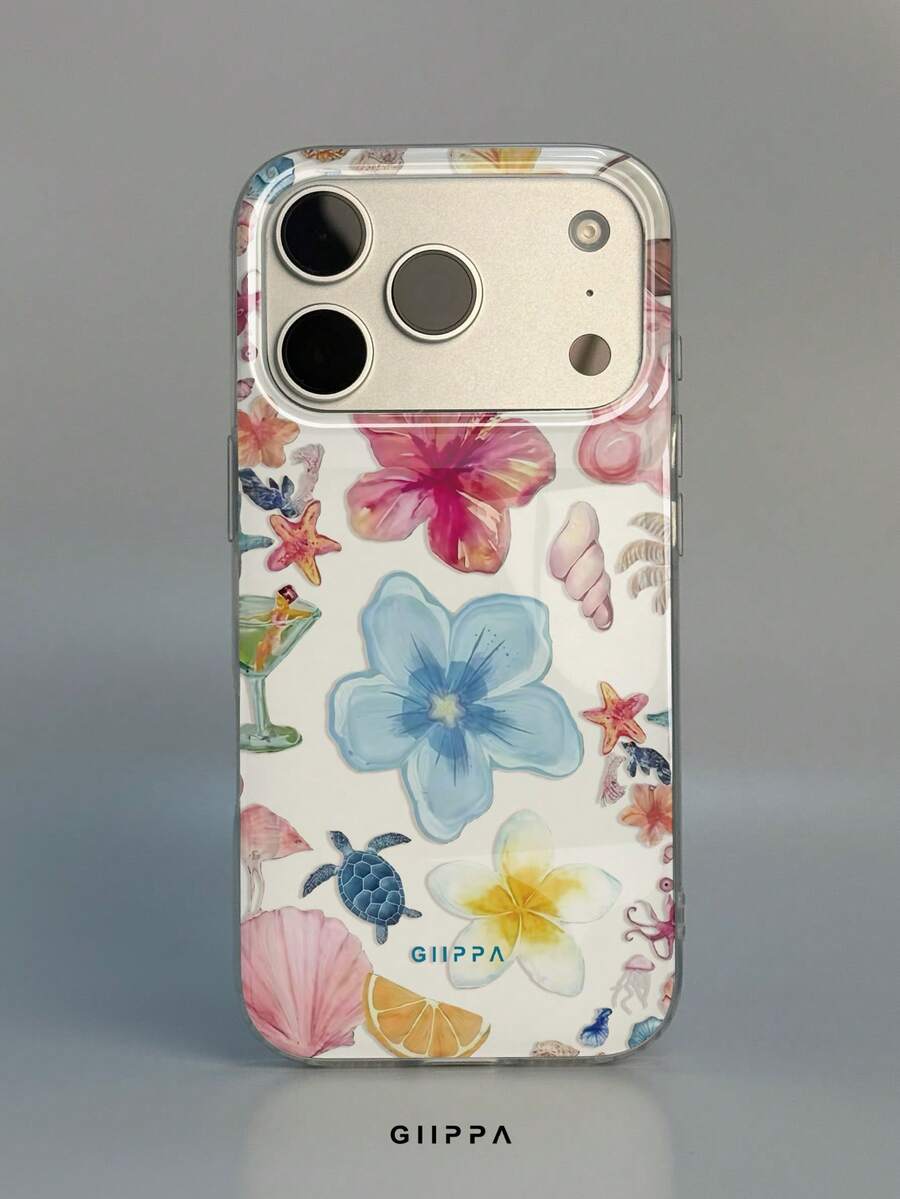 GIIPPA 1 Stück Hibiskus & Ozean Muster Design, Handy 17 Pro Max Handyhülle, kompatibel mit Handy 16 Pro Max, 15 Pro Max, 14 Pro Max, koreanischer Stil High-End Mode & Spaß Handyhülle, kompatibel mit 11/12/13/14/15/16 Pro Max Plus, elegantes Design geeignet für Männer und Frauen, perfektes Geschenk für Freundin zu Weihnachten, Valentinstag, Ostern, Hochzeitssaison und Geburtstag! - Mehrfarbig 1 - Übersicht 1