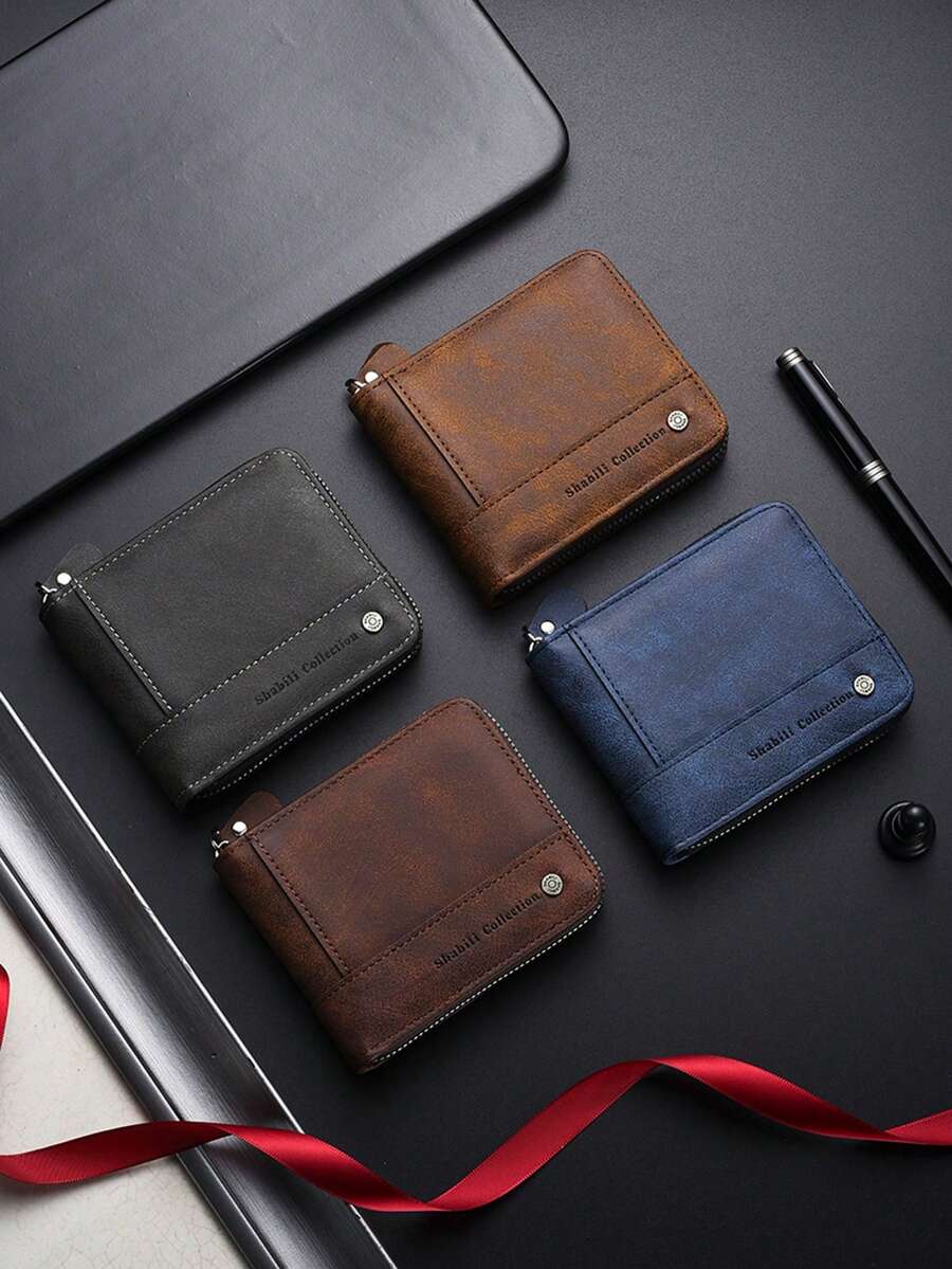 Neue Vintage Herren Kurz-Geldbörse Kartenfach Reißverschluss Geldbörse