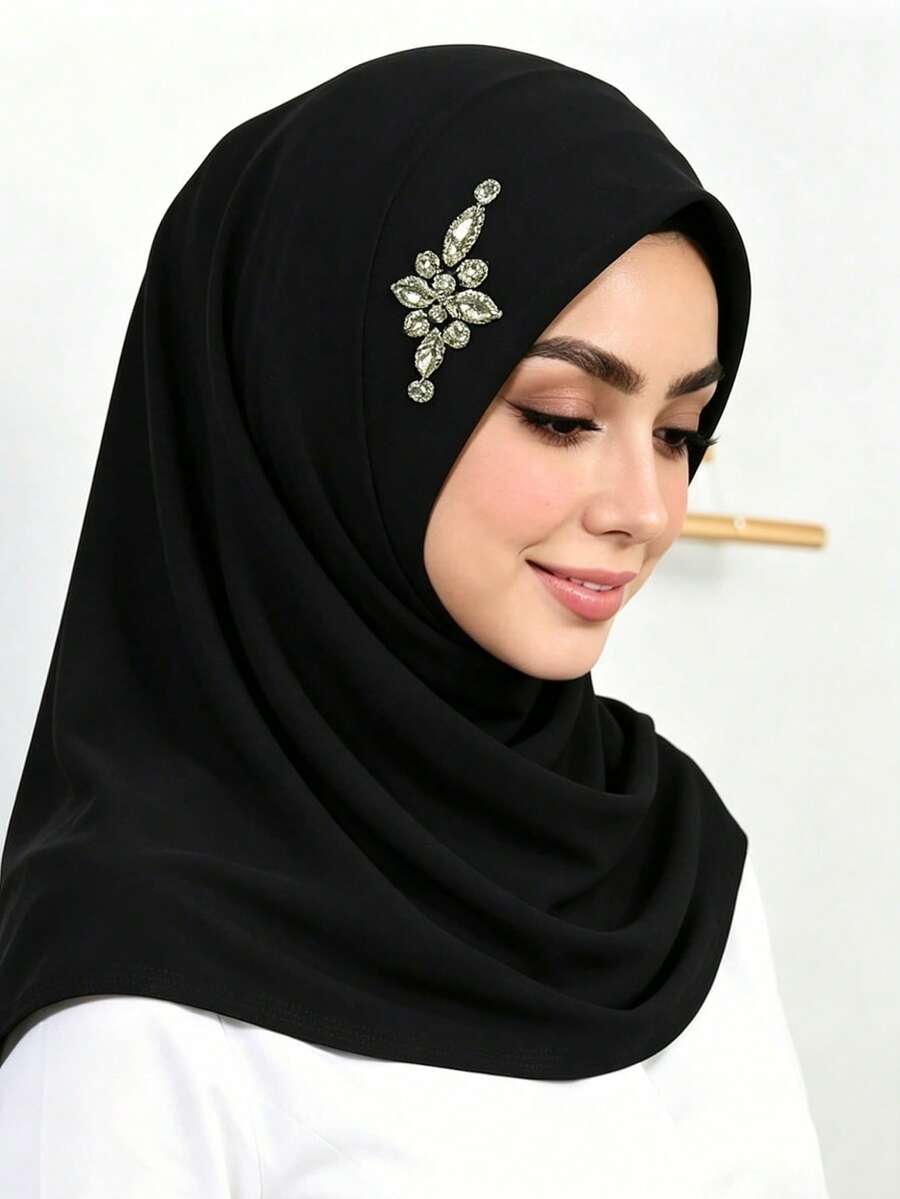 Instant Hijabs With Crystal Fashionable Heavy-Duty Rhinestone Embellished Easy-To-Wear Muslim Headscarf - Multicolor - View 1