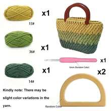 1 Set/6 Pieces New Spring/Summer Yarn Crochet Bag, With Wooden Handle, Dopamine Handmade Crochet Bag, Colorful Yarn And Crochet Handle Wallet Making Kit, Wallet Making, DIY Wallet Making - Multicolor - View 10