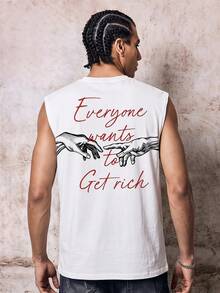 Skyrend Men's Casual Letter Print Round Neck Sleeveless Top, Suitable For Summer Wear Gothic Punk Streetwear For Emo Boy - White - View 1